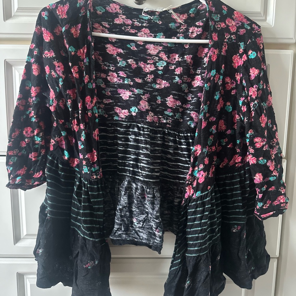 Urban Outfitters Mixed Print Open Cardigan Floral Striped Peplum Boho- Size M